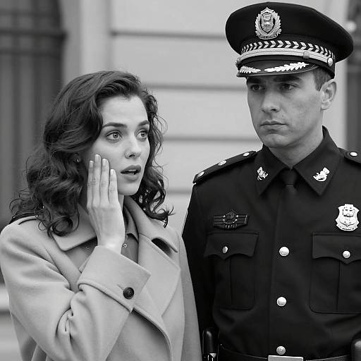 Surprised Woman and Serious Officer