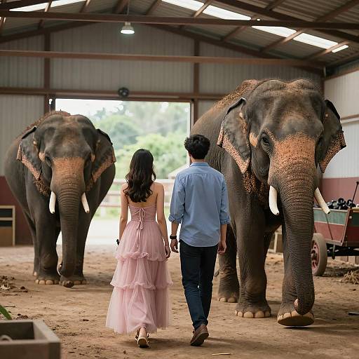Charming Barn Scene with Elephants