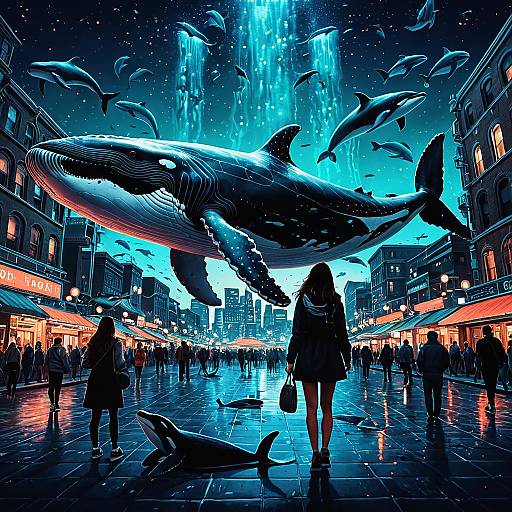Surreal Nighttime Whale Cityscape