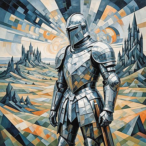 Melancholic Knight in Cubist Dreamscape Melancholic Knight in Cubist Dreamscape