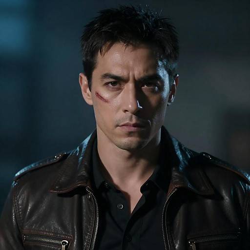 Dramatic Portrait: Scarred Man in Leather