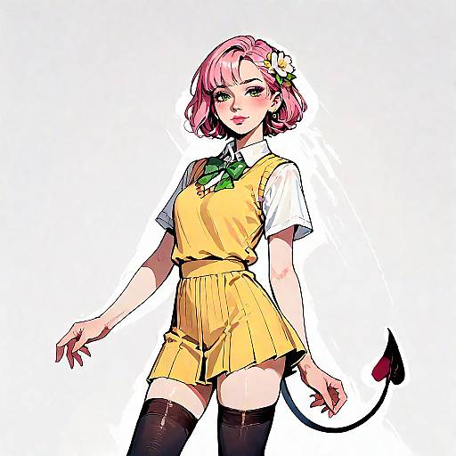 Cheerful Demon Girl in Stylish Outfit