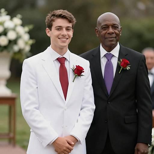 Smiling Groom with Older Gentleman at Wedding