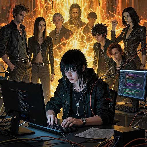 Dark Cyberpunk Coder Casting Magic