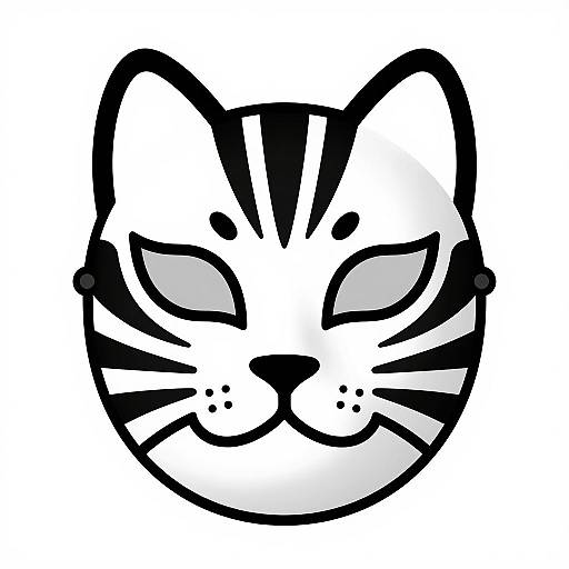 Stylized Black and White Cat Mask Art