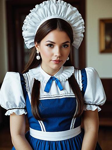 Young Woman in Blue Maid Costume