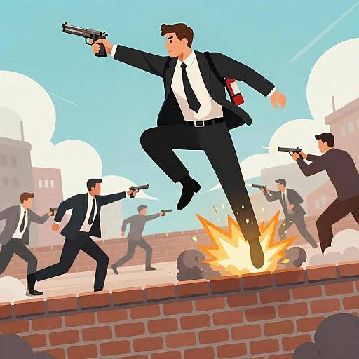 Dynamic Action Scene with Suit-Clad Heroes