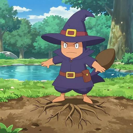 Witch by Pond with Roots and Trees