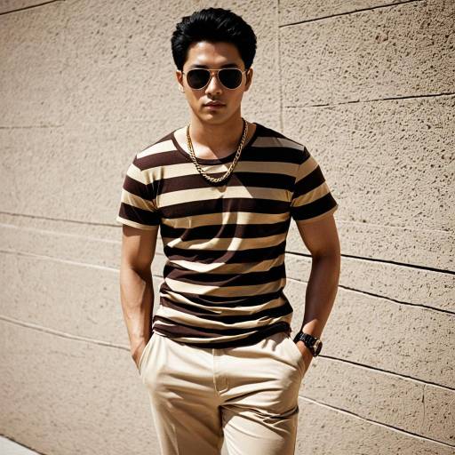 Stylish Man in Striped Shirt and Sunglasses