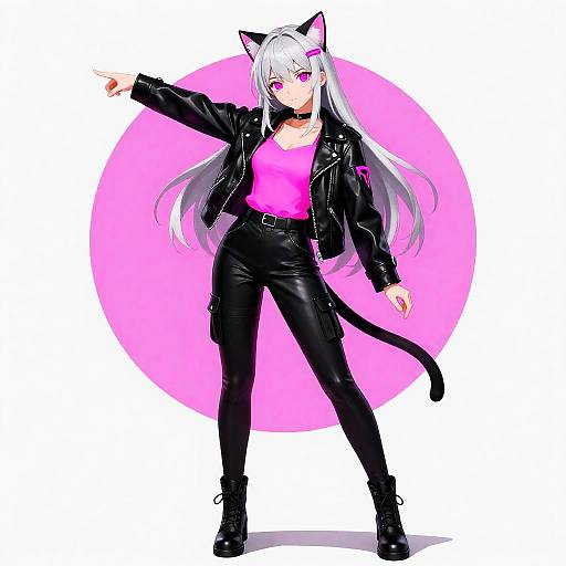 Neon Rose Nocturnal Cat Musician