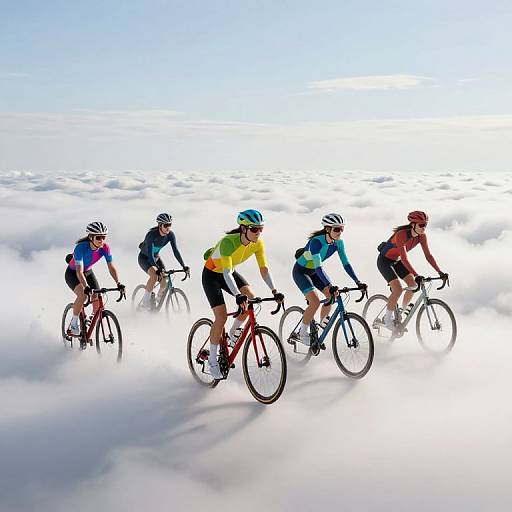 Surreal Cyclists Defying Gravity in Clouds