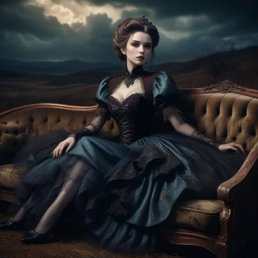 Seductive Vampire Princess on Velvet Sofa