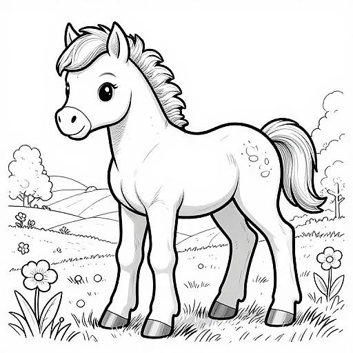 Realistic Playful Foal Coloring Pages