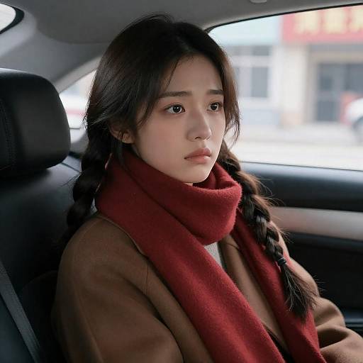 Worried Young Woman in a Car