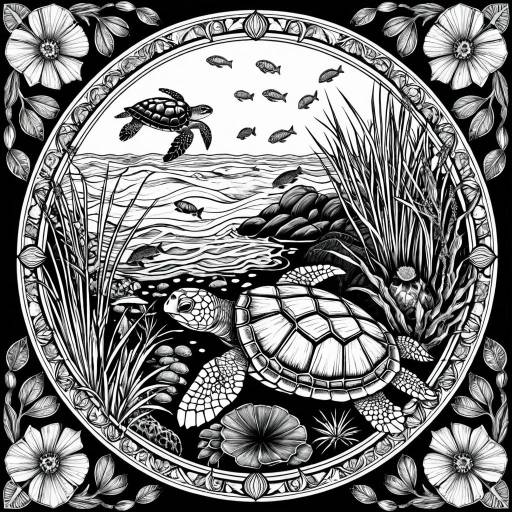 Intricate Mandala of Turtles and Flora Intricate Mandala of Turtles and Flora