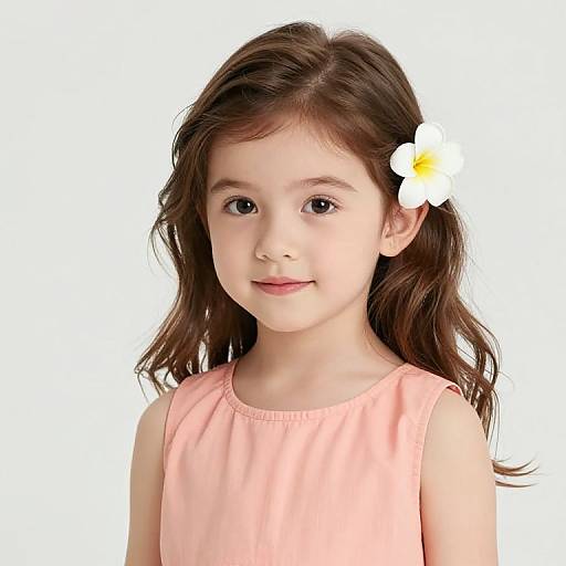 Young Girl in Peach Dress with Flower