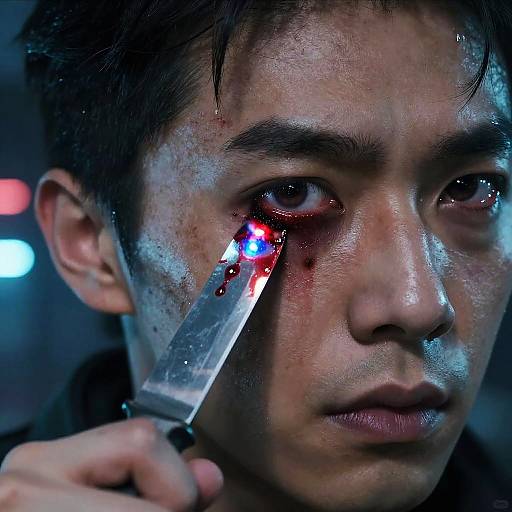 Cyberpunk Eye Injury Action Scene