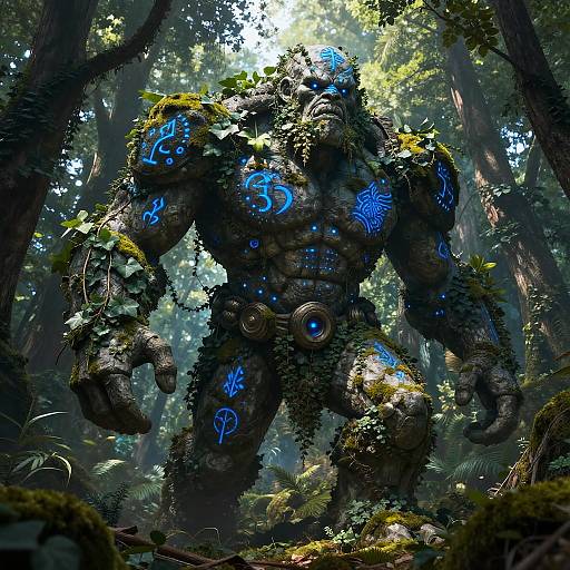 Mystical Stone Golem in Forest