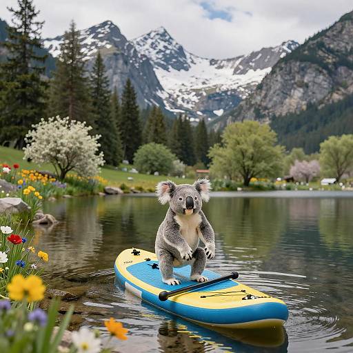 Joyful Baby Koala on Paddleboard Adventure
