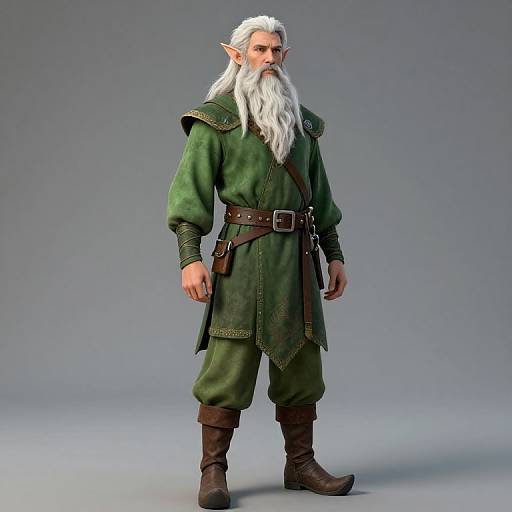 Male Elf with White Beard and Green Outfit