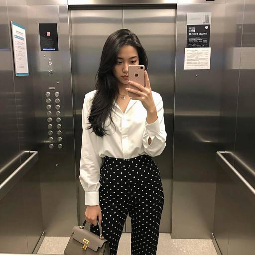 Chic Young Woman in Elevator Selfie