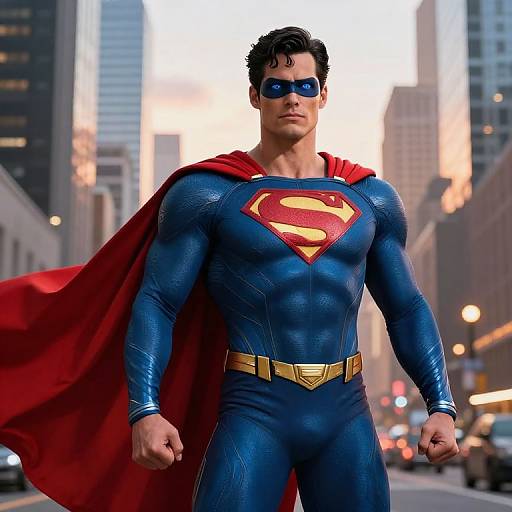 Confident Blue-Caped Male Superhero
