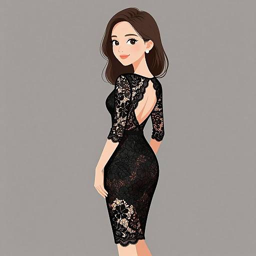 Elegant Woman in Black Lace Dress