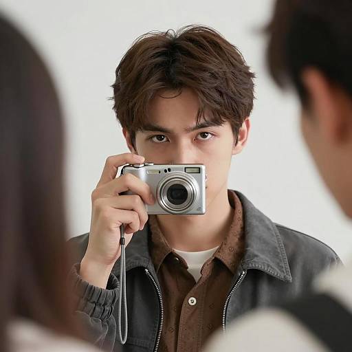 Serious Young Man with Camera Portrait