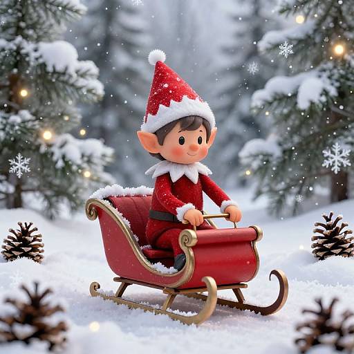 Curious Christmas Elf on Magical Sleigh