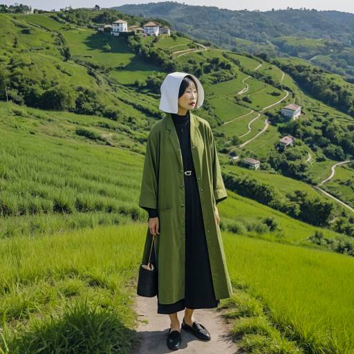 Woman in Nun Outfit on Hilltop Viewpoint