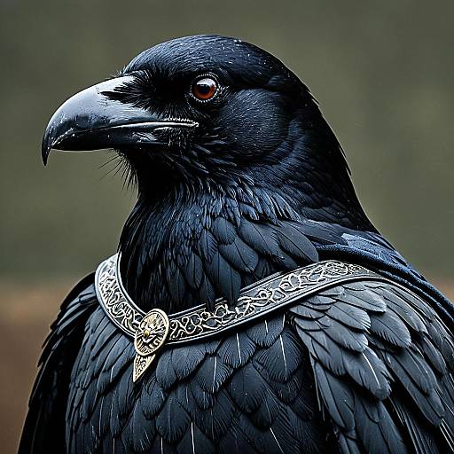 Photorealistic Raven with Ornate Necklace
