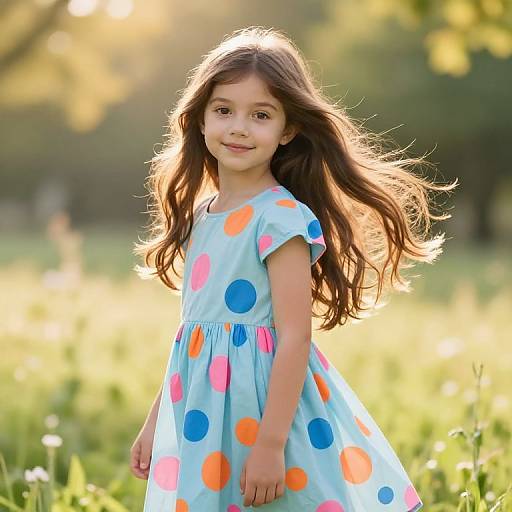Joyful Girl in Flowing Patterned Dress