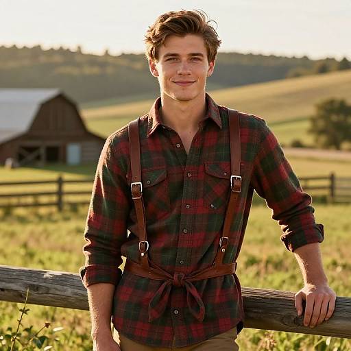 Confident Young Man in Rustic Landscape
