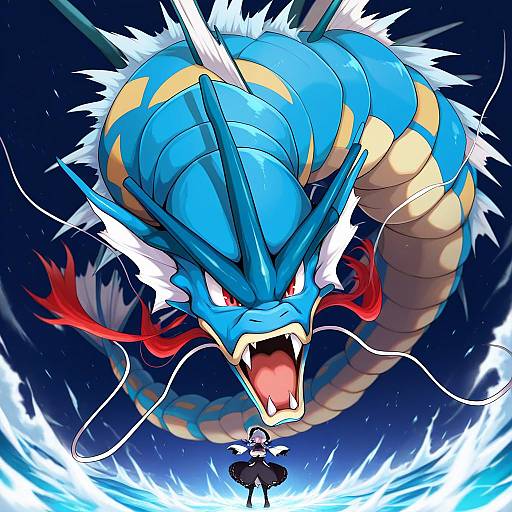 Illustration of Gyarados, pokemon in the style of Done (donezumi)
