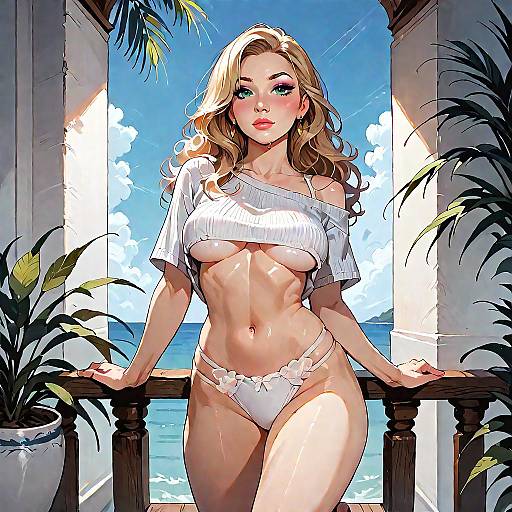 Sunlit Woman on Mediterranean Terrace