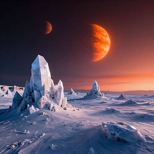 Surreal Icy Exoplanet with Celestial Spheres