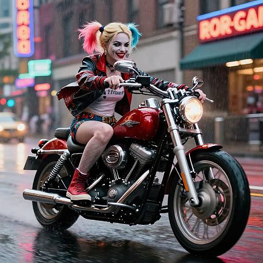 Harley Quinn on Neon Rainy Ride