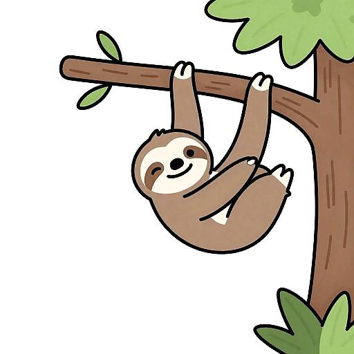 Smiling Baby Sloth Line Art