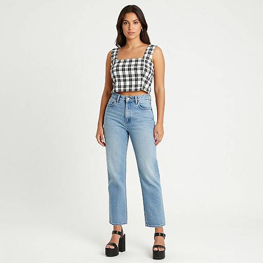 Casual Streetwear Woman in Plaid Crop Top