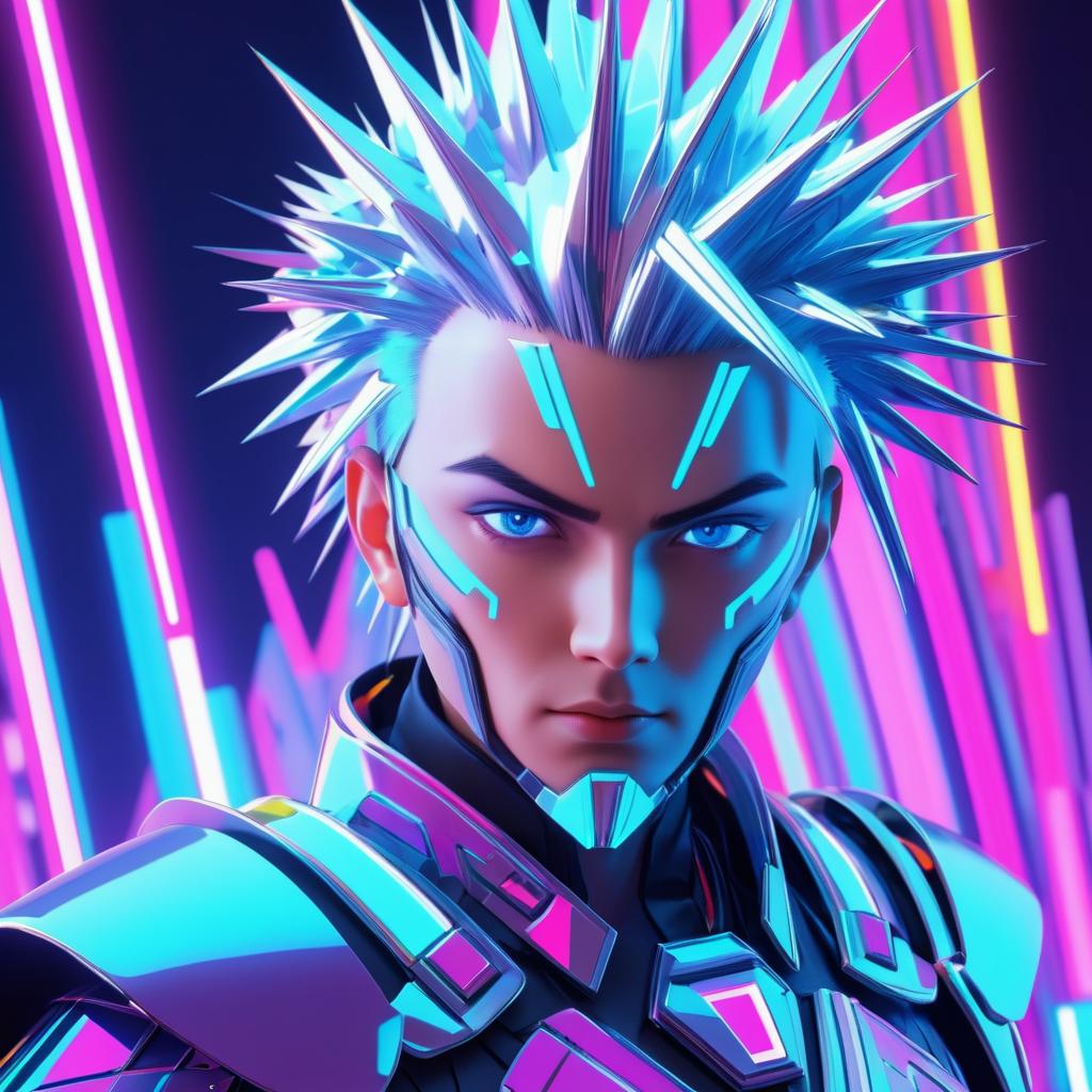 Cybernetic Warrior in Neon Freefall