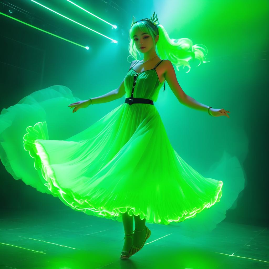 Neonpunk Elf Girl Dancing at Rave