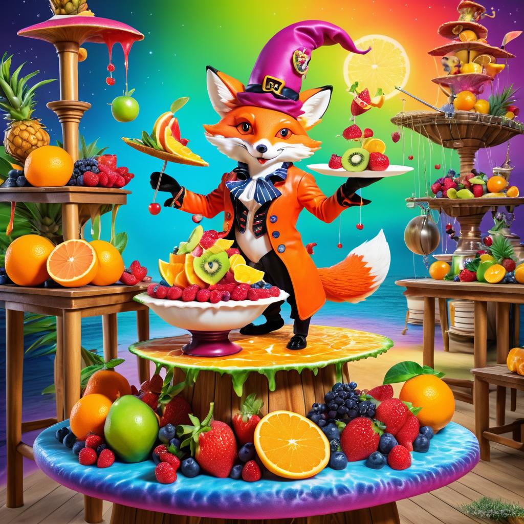 Whimsical Fox Pirate Making Fruit Salad