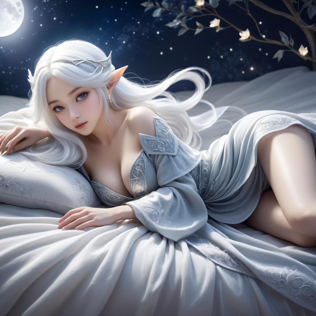 Enchanting Elven Maiden Under Moonlight