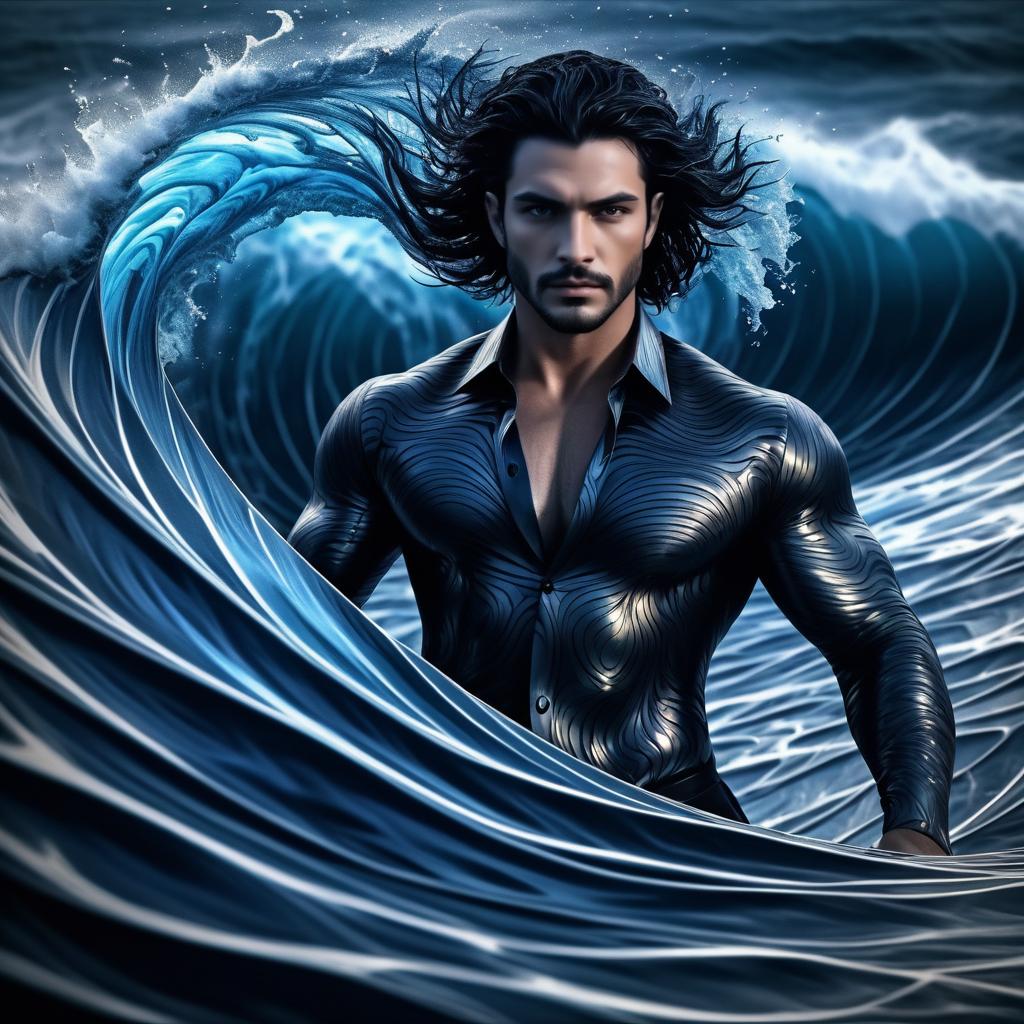 Surreal Man With Ocean Wave Skin