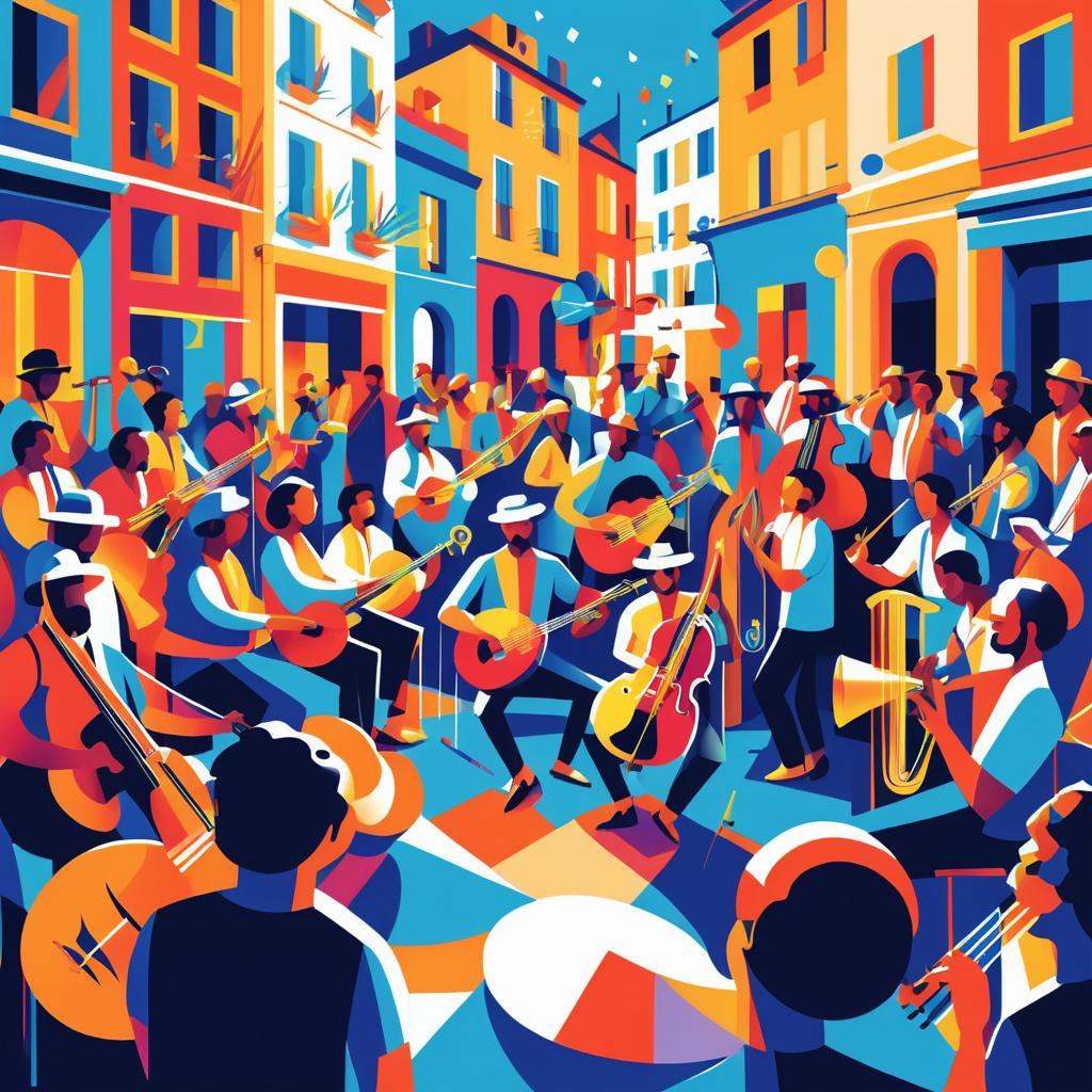 Vibrant Street Festival with Musicians