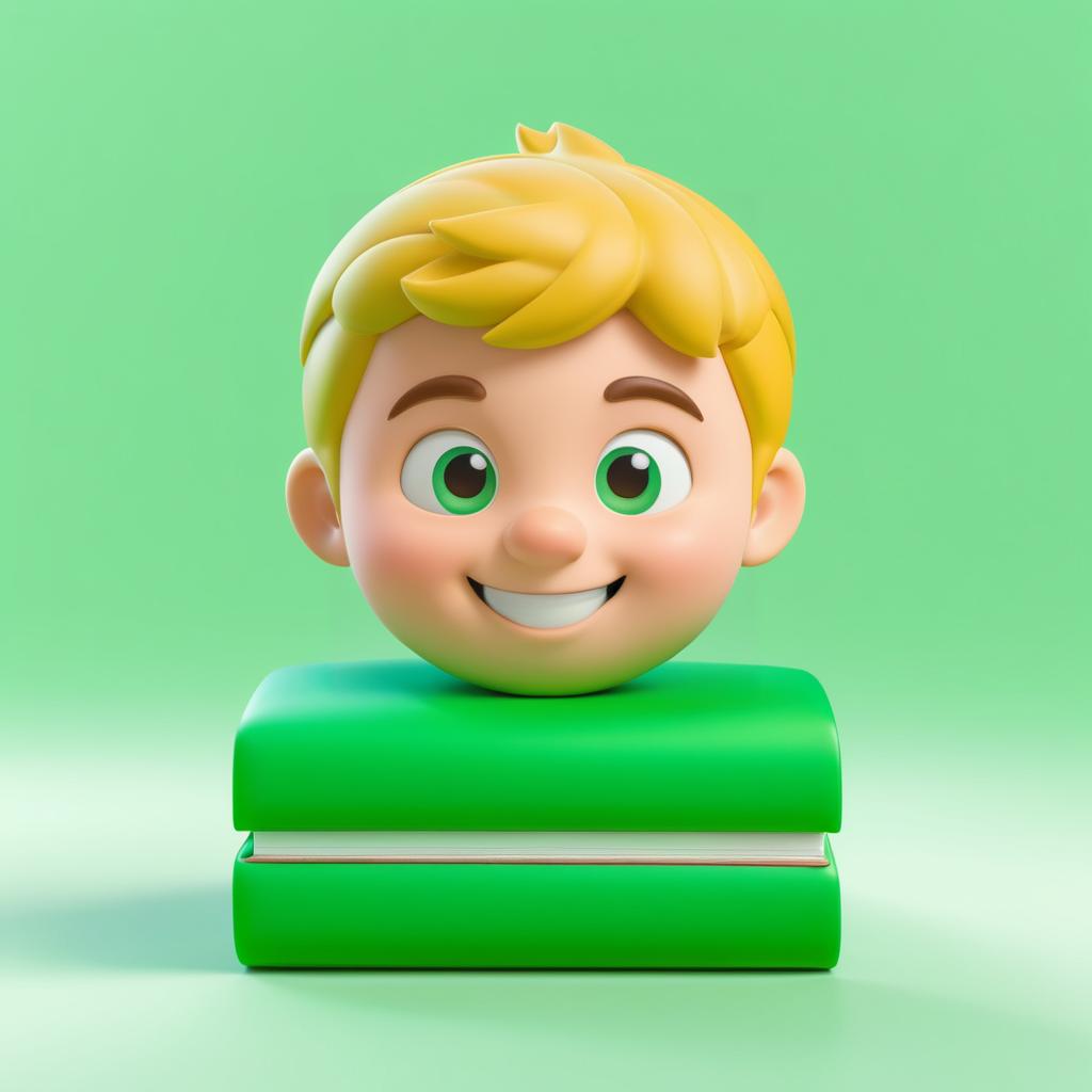 3D Cute Green Book Emoji Render