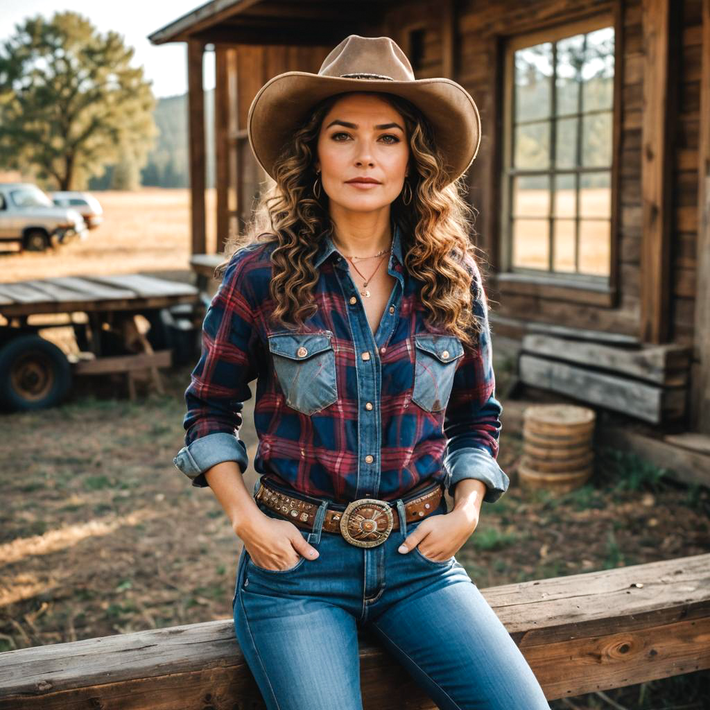 Vibrant Cowgirl in Rustic Ranch Setting