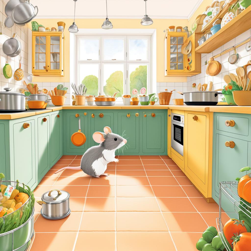 Curious Mouse in a Busy Kitchen