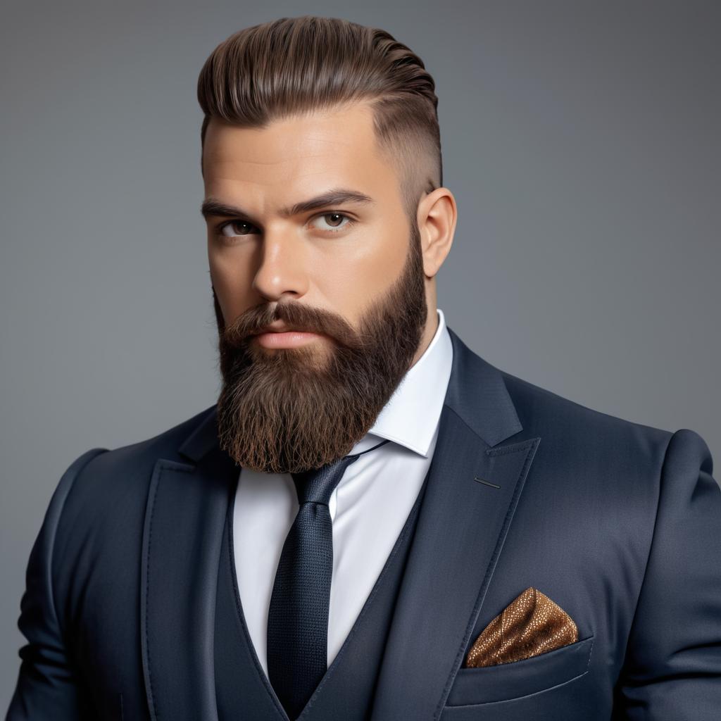 Realistic Portrait of a Bearded Man in Suit