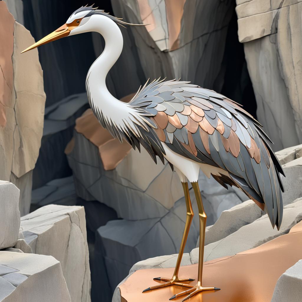 Determined Crane in a Rocky Quarry